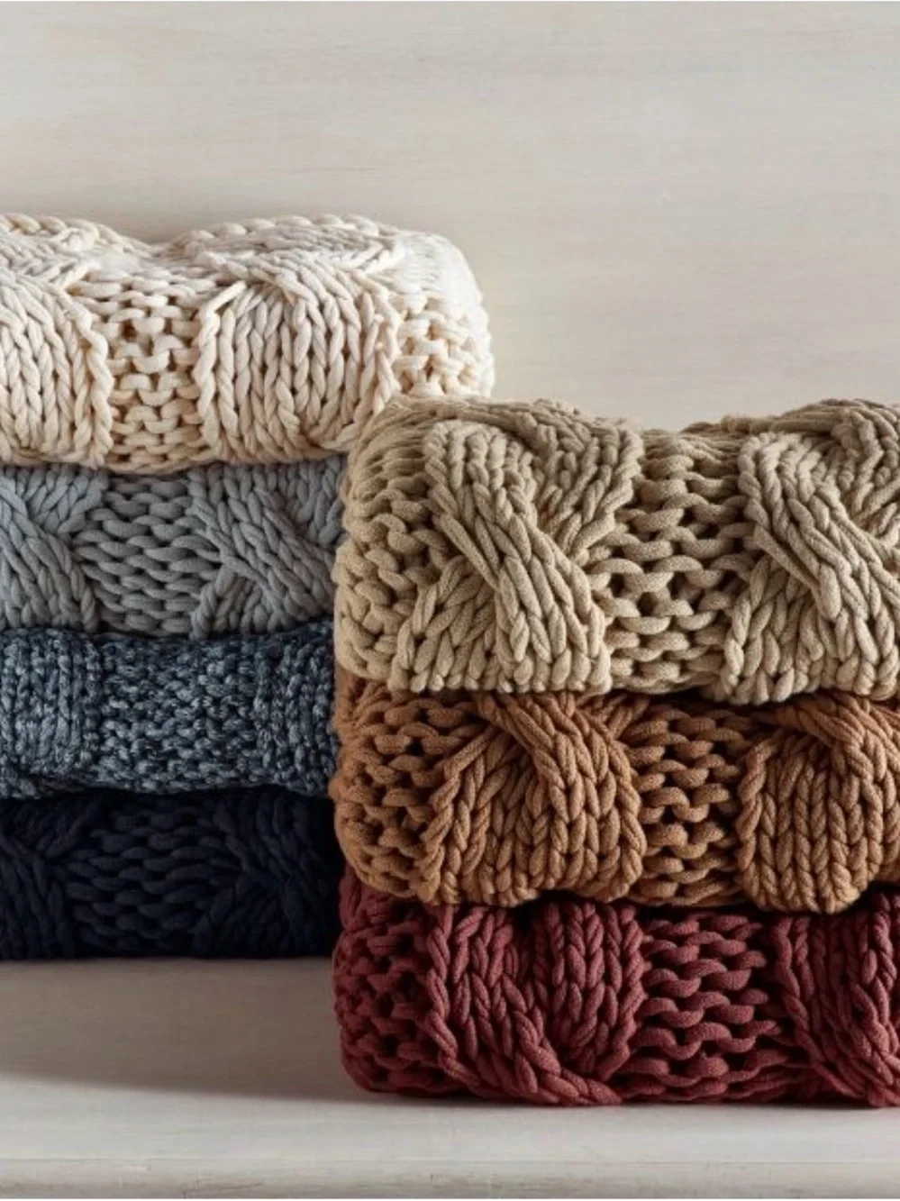 Pottery Barn Chunky Knit Throw Blanket - Light Blue